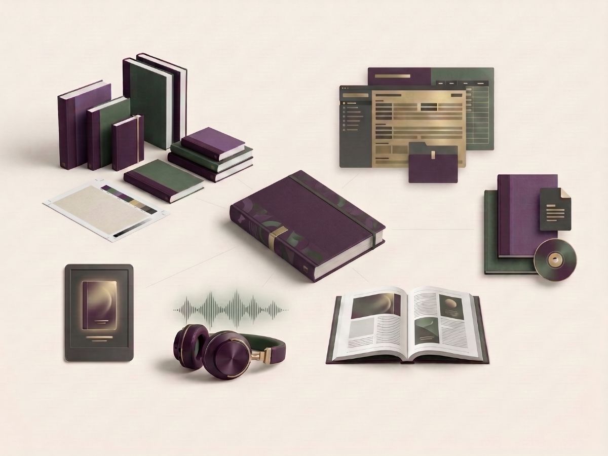 Publishing catalogue materials, book files and production assets prepared for print and digital distribution