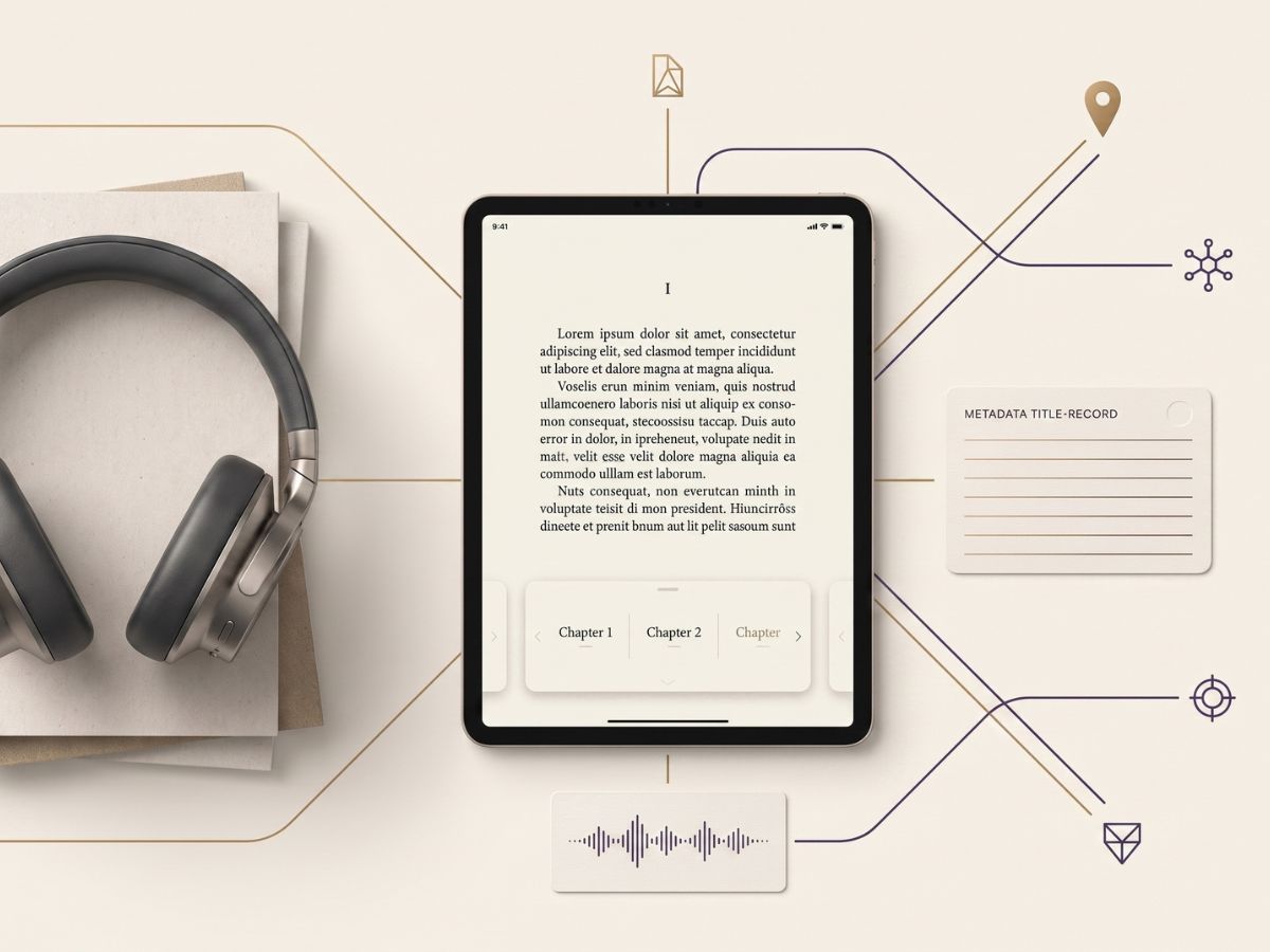 E-book and audiobook editions displayed alongside digital publishing materials